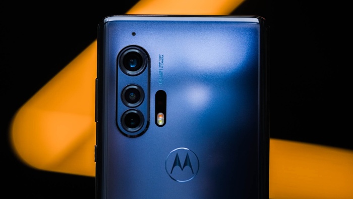 A Motorola executive shows off the Moto Edge 30 Ultra, the company’s flagship model