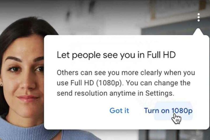 The new 1080p video calling feature available on Google Meet