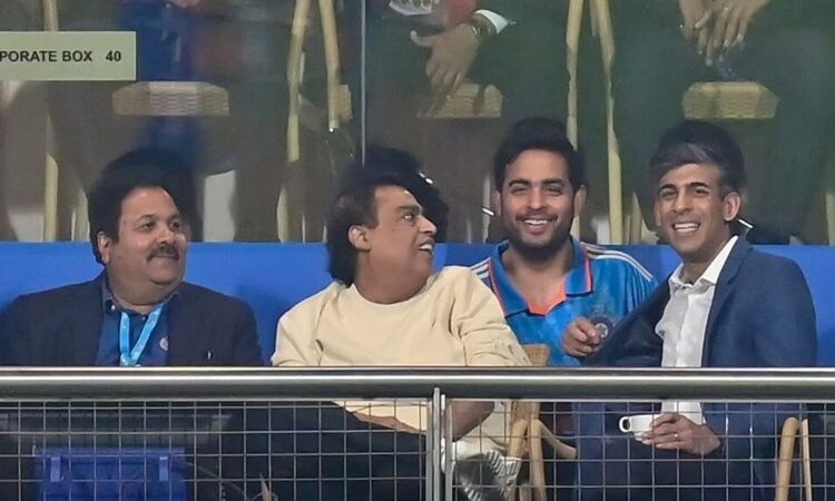 India vs England cricket match at Wankhede Stadium Watched by Rishi Sunak, Narayana Murthy. Mukesh Ambani and Akash Ambani also joined them