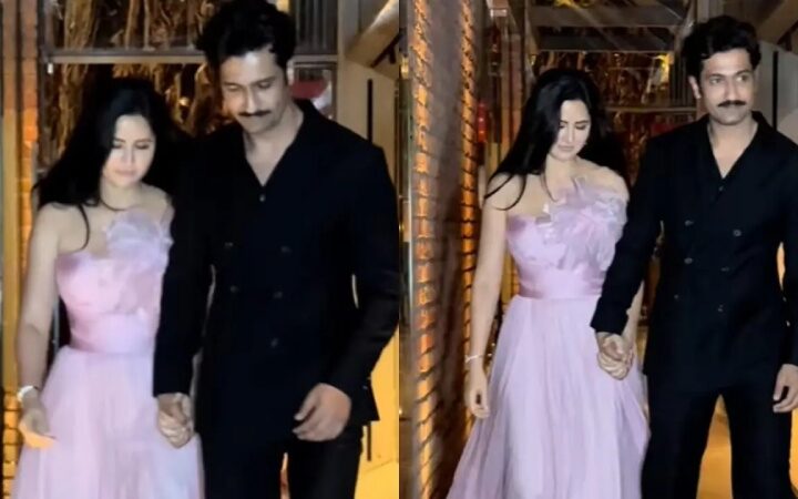 At a friend’s wedding a cute picture of Katrina Kaif and Vicky Kaushal shows off her VK mehndi